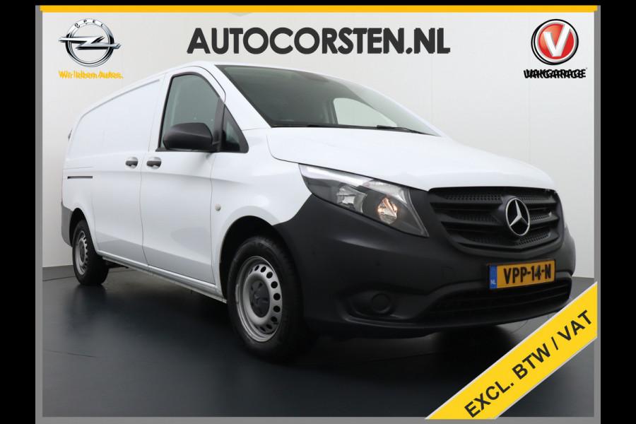 Mercedes-Benz Vito 116CDI 164PK Lang Trekhaak Airco Navi Camera Pdc Cruise Control Bluetooth Regen-Lichtsensor Aanhanger-Assist Schuifdeur Betonplex Vloer Wandaftimmering Achterdeuren Tussenwand 380NM Koppel 1e Eigenaar Euro 6 Zeer Compleet