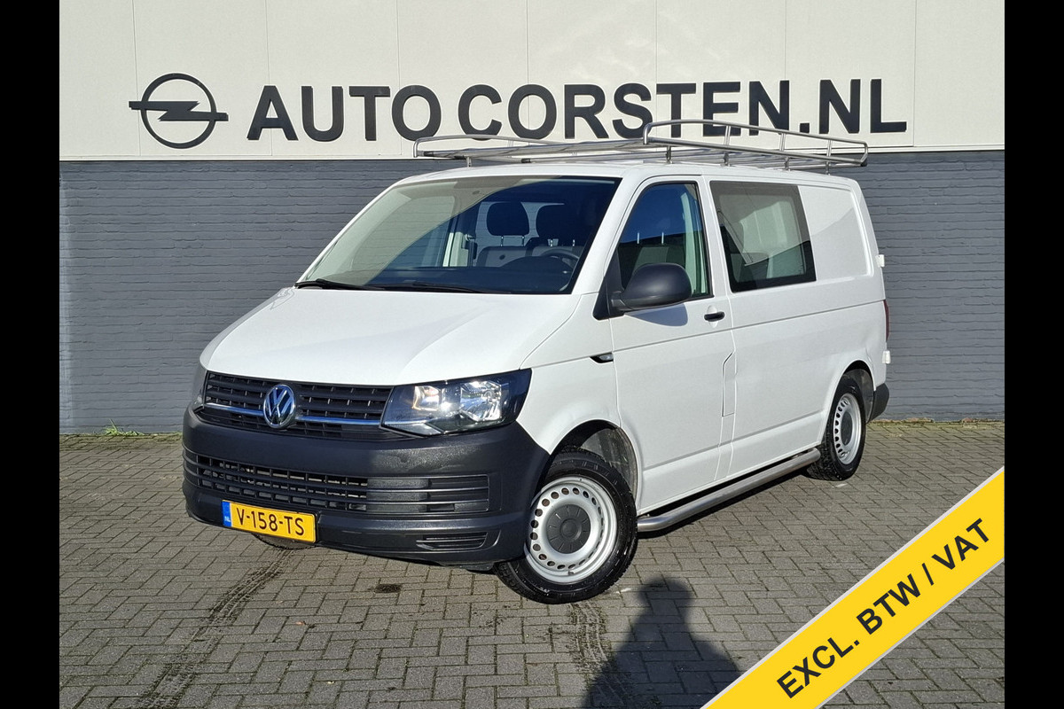 Volkswagen Transporter 2.0TDI Dubbele Cabine L1H1 Imperiaal Airco Cruise Control Bluetooth Trekhaak CV-Afstandbediend Schuifdeur Betonplex Vloer + Vakkenkast Business 1e Eigenaar, Euro 6