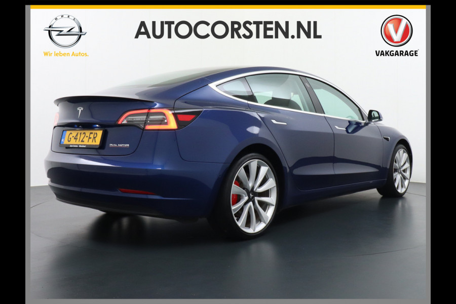 Tesla Model 3 Performance AWD 513pk 0-100 3,4 sec. 20" FSD-vb. AutoPilot Carbon Spoiler Premium-HiFi Pano.dak Camera Leer Adaptive-Cruise+Stop 4wd Rode Remklauwen Carbon-Spoiler Premium Audio Veel grip door 4WD vierwielaandrijving.  Origineel Nederlandse auto ! 1e eigenaar 69250 nieuw