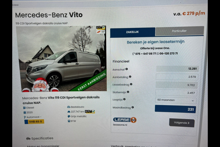 Mercedes-Benz Vito 119 CDI Sportvelgen dakrails cruise NAP.