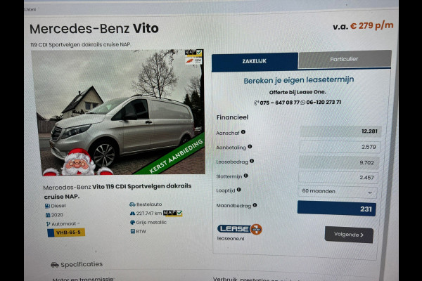 Mercedes-Benz Vito 119 CDI Sportvelgen dakrails cruise NAP.