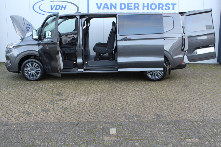 Ford Transit Custom 320 2.0-170pk TDCI L2H1 Trend DUBBELE CABINE ! AUTOMAAT ! Kijk eens... één van de eerste Customs met dubbele cabine... wát een ruimte, wát een comfort ! Volautm. airco, stoel-, stuur-, spiegel- en voorraamverw., LM wielen, metallic lak, cruise cntrl etc.