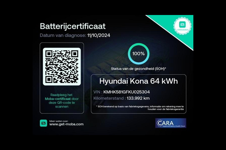 Hyundai Kona EV PREMIUM 204 PK PANORAMADAK ACCU=100% 64Kwh. LEER. NAVI. KEYLESS. FULL OPTION. TOT 5 JAAR GARANTIE*