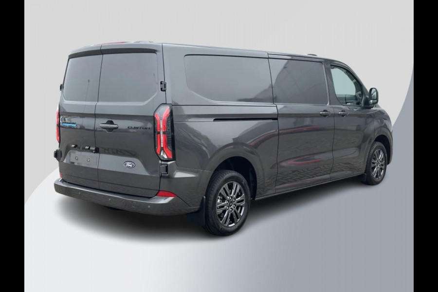 Ford E-Transit Cust. 320 L2H1 Limited 65 kWh 218pk | Inklapbare trekhaak | 17 inch lichtmetalen velgen (Carbonised Grey) | Driver Assistent Pack Premium | AGM accu | 3-fase laadkabel mode 3 32A, 10 meter | Centrale dubbele vergrendeling | Vehicle Integration System