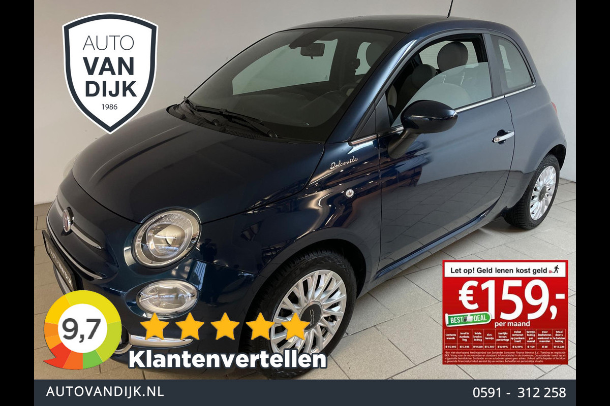 Fiat 500 1.0 Hybrid Dolcevita AIRCO SCHERM MULTI STUUR BLUETOOTH ELEK RAMEN CENT VERG NIEUWSTAAT