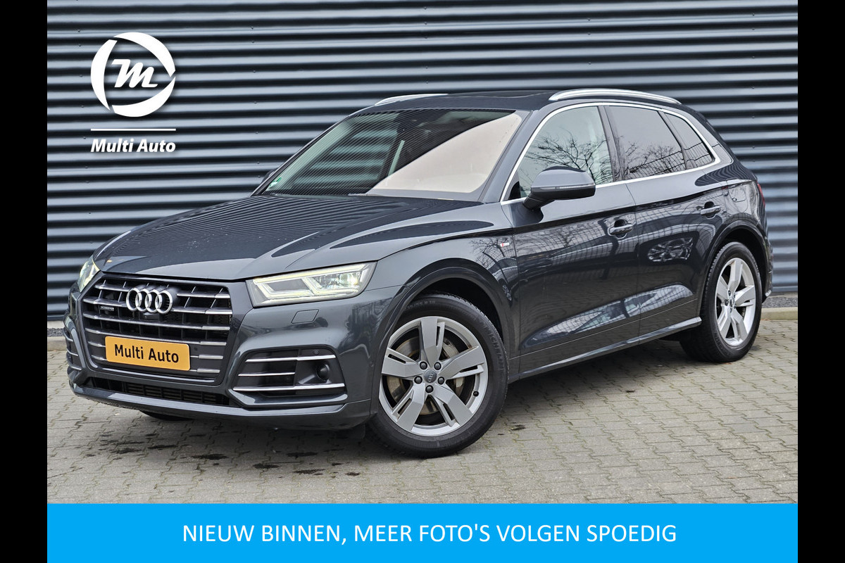 Audi Q5 55 TFSI e Quattro S Line Plug In Hybrid Dealer O.H PHEV | Luchtvering | Trekhaak af Fabriek | Panodak | Adaptive Cruise | Lederen Sportstoelen Massage & Memory | Head Up | 360 Camera | Keyless |