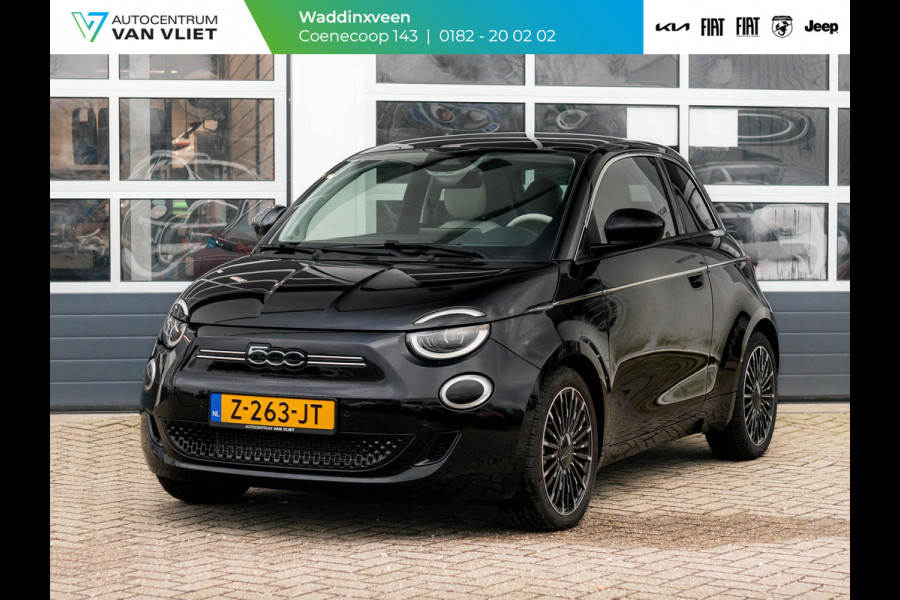 Fiat 500E La Prima 42 kWh | Clima | Cruise | Leder | 17" | Priv Glass | Winter Pack | JBL Sound | BSM | Apple Carplay |