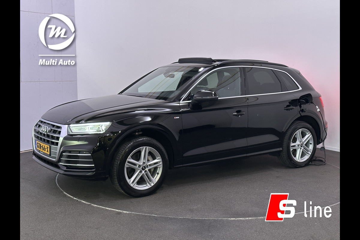 Audi Q5 50 TFSI e S Line Plug In Hybrid Dealer O.H PHEV | Panodak | Trekhaak af Fabriek | Sportstoelen Verwarmd | LED Koplampen | Stuurverwarming | 19"L.M | Navi | DAB |