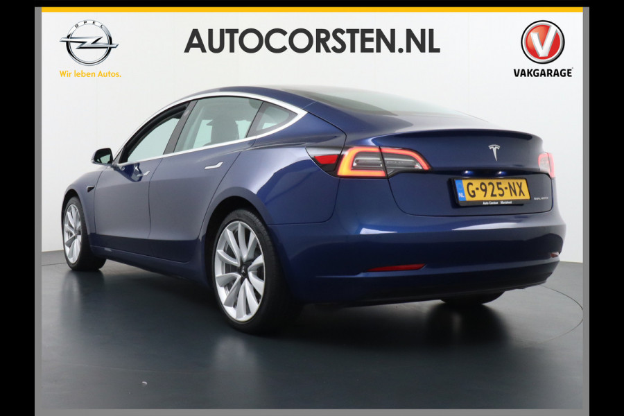 Tesla Model 3 Long Range *gereserveerd* 75kWh 463PK FSD-voorber. Premium Audio 4wd Lmv 19" AutoPilot Panoramadak Camera's Leder Adaptive-Cruis Stoel en achterbank verwarming Keyless Electr.Stoelen+Memory+Easy-Entry WiFi Origineel Nederlandse auto Grootste accu, Tot 16,5kwh thuis-laden.