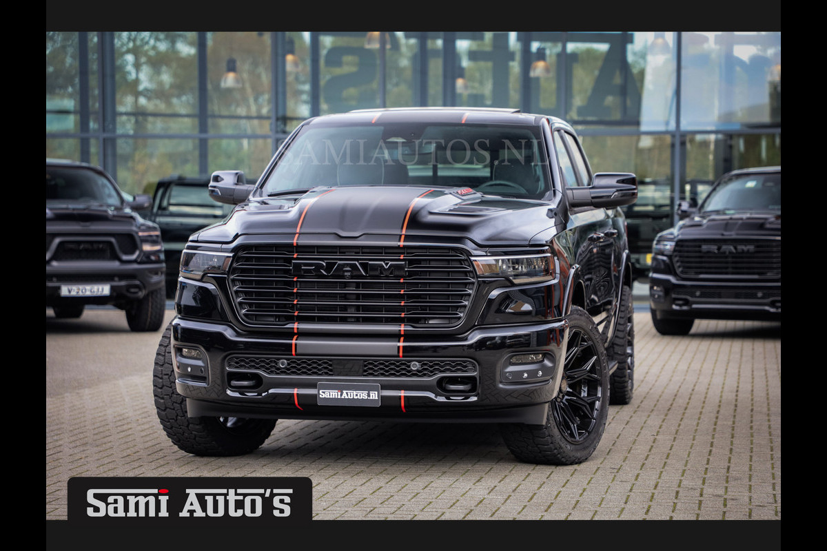 Dodge Ram PREMIUM NIGHT EDITION | | 420PK 636 Nm | BOM VOL + 14.4 INCH SCHERM | LUCHTVERING | HUD | PRIJS MET LPG EN COVER EN GARANTIE | DUBBELE CABINE | PICK UP | 5 PERSOONS | DC | GRIJSKENTEKEN | VOORRAAD NR 2283 - 3326