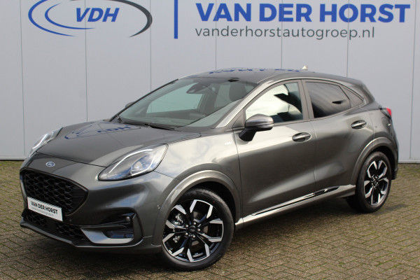 Ford Puma 1.0-125pk EcoBoost Hybrid ST-Line X. Slechts 8.200km ! Fabrieksgarantie t/m 21-04-2028 ! Cruise cntrl, volautm. airco, camera, stuur-, stoel- en voorraamverw., PDC v+a, parkeerassistent, LM wielen, metallic lak, led verlichting, navigatie, telefoonvoorb., B&O soundsyst. etc