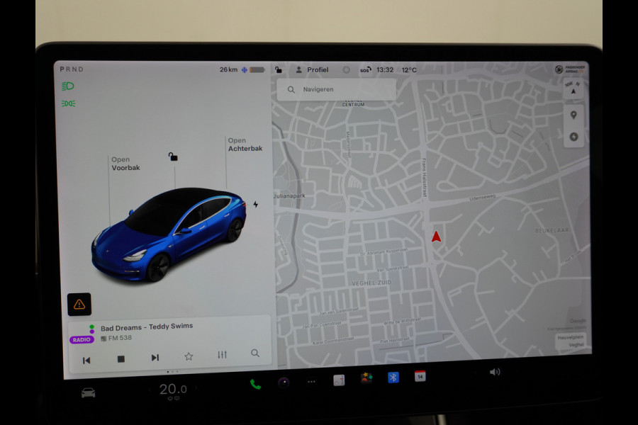 Tesla Model 3 SR+60kWh 326PK AutoPilot FSD-v.b Premium-Luidsprekers Leer PanoDak Adaptive cruise 18" Camera's Elektr.-Stuur+Stoelen+Spiegels+G Ecc Navigatiesysteem full map LED-a+v Comfortstoel(en) ACC Dual-ECC DAB Voorverwarmen interieur via App Keyless via Telefoonsleutel One-Pedal-Drive Orig. nlse auto  1e eigenaar