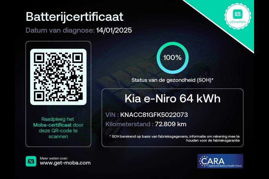 Kia e-Niro EXECUTIVELINE 64 kWh 1e EIG. ACCU ECHT 100%!! BIJNA 2020.100% ONDERHOUDEN. SLECHTS 72.000 KM. GARANTIE TOT 2030**!