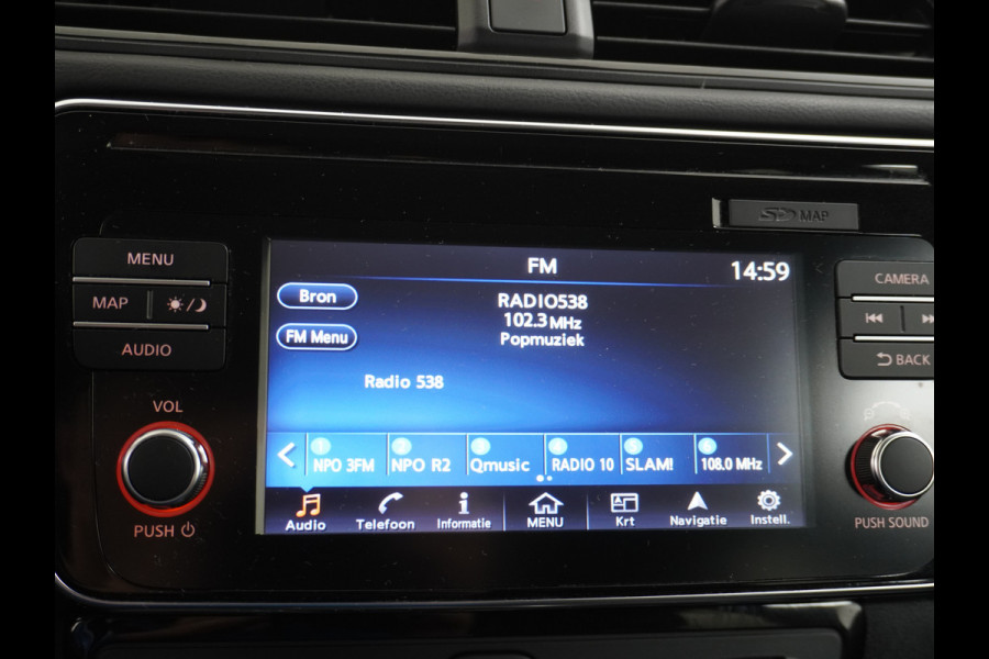 Nissan Leaf 40kWh Android Auto Apple Carplay 360° Camera Keyless Adapt.Cruise-Control PDC-a+v Navi Ecc Bluetooth DAB Led DAB Dodehoek detect Rijstrooksensor met correctie Stoelverwarming Regen-Licht Sensor LMV VerwarmdStuur+Achterbank Verkeersbord detectie N-Connecta 1e Eigenaar, 150PK, 320NM Trekkracht