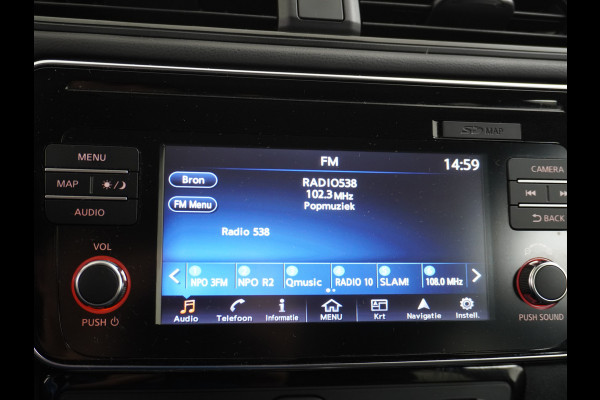 Nissan Leaf 40kWh Android Auto Apple Carplay 360° Camera Keyless Adapt.Cruise-Control PDC-a+v Navi Ecc Bluetooth DAB Led DAB Dodehoek detect Rijstrooksensor met correctie Stoelverwarming Regen-Licht Sensor LMV VerwarmdStuur+Achterbank Verkeersbord detectie N-Connecta 1e Eigenaar, 150PK, 320NM Trekkracht