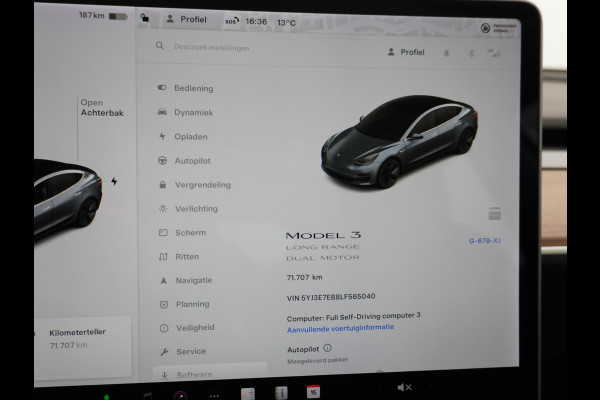 Tesla Model 3 Long Range 75kWh 463PK FSD-Full Self Driving Computer-3 Premium Audio 4wd  18" Lmv AutoPilot Panoramadak Camera's Leder Adaptive Stoel en achterbank verwarming Keyless Electr.Stoelen+Memory+Easy-Entry WiFi Origineel Nederlandse auto Grootste accu, Tot 16,5kwh thuis laden.