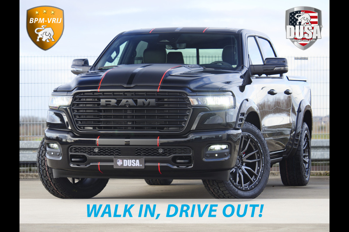 Dodge Ram | 1500 | Laramie | Night Edition | 3.0L I6 Hurricane | Crew Cab | 4X4 | INCL BPM-VOORDEEL | Niveau regeling | 14,4-inch Touchscreen | Passenger Display | Getoonde accessoires zijn verkrijgbaar tegen meerprijs