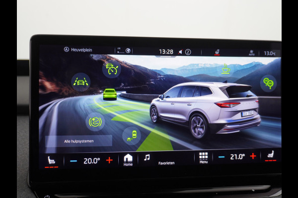 Škoda ENYAQ iV 80 Apple Carplay Android Auto Navi Pano-dak HUD Trekhaak Ecc Elec.Stoel met memory Adaptieve Cruise Control Camera Keyless Led P Stoelverwarming Bluetooth Dodehoek detector Draadloze tel.lader Lmv 20" Rijstrooksensor Regen-Lichtsensor 1e Eigenaar