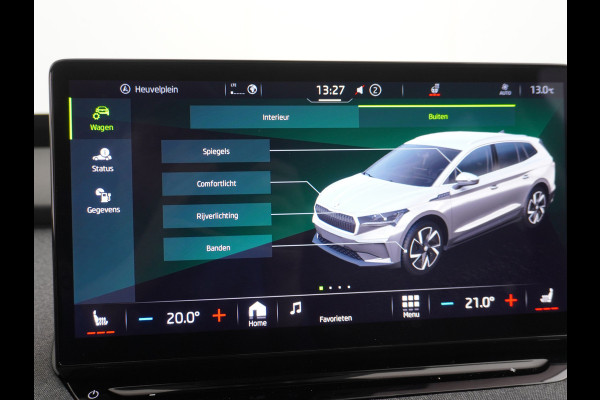 Škoda ENYAQ iV 80 Apple Carplay Android Auto Navi Pano-dak HUD Trekhaak Ecc Elec.Stoel met memory Adaptieve Cruise Control Camera Keyless Led P Stoelverwarming Bluetooth Dodehoek detector Draadloze tel.lader Lmv 20" Rijstrooksensor Regen-Lichtsensor 1e Eigenaar