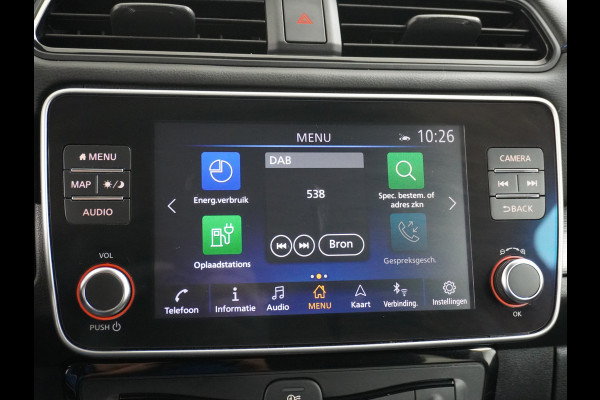 Nissan Leaf Tekna 40kWh Autom. Leder 360°Camera Apple Carplay Android Auto Adaptieve Cruise-Control Bose-Sound® Navi Ecc Bluetooth DAB Keyle Stoelverwarming Regen-Licht Sensor LMV Verwarmd Lederen Stuur Isofix Rijstrooksensor met correctie Verkeersbord detectie 1e Eigenaar