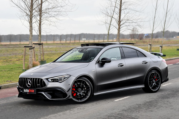 Mercedes-Benz CLA-Klasse AMG 45 S 4MATIC+ Aero, Perf stuur, Pano, Schaal, Memory, Koeling, 360, HUD, Burm, Keyless, Dodeh, CarPlay