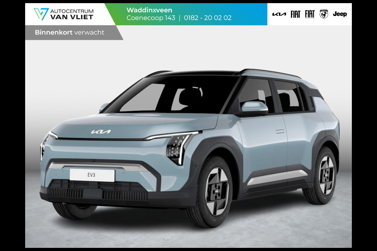 Kia EV3 Plus 81.4 kWh | Levering Juni | 600km Rijbereik | Navi | 17" | Adapt. Cruise | Clima | PDC | Dakrails | Stoel&Stuurverw. | Priv Glass | BSM | Private Lease € 581,- Actie !