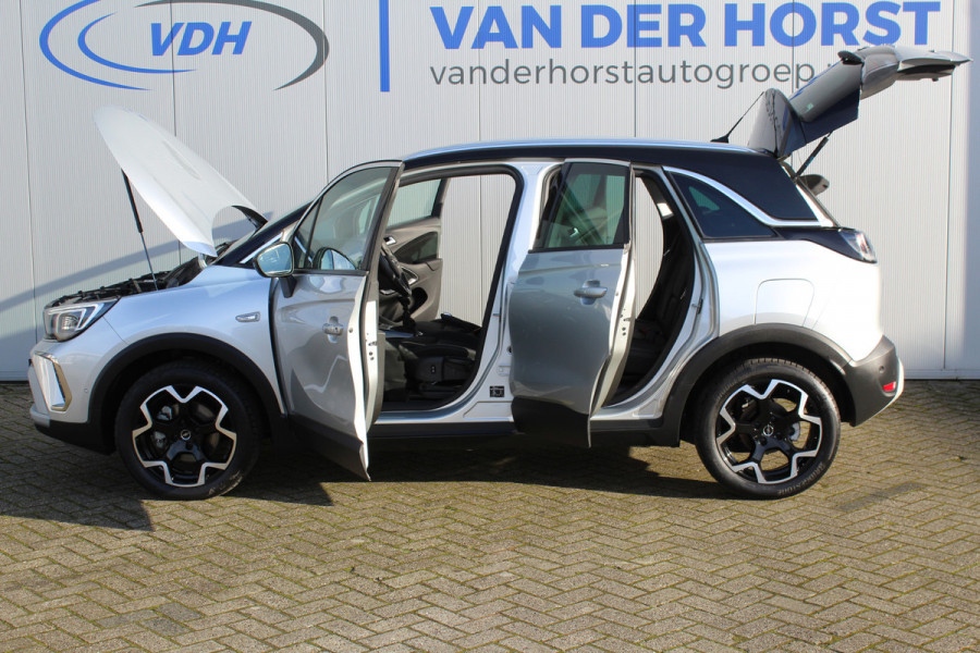 Opel Crossland 1.2-110pk Turbo 'Elegance'. Mooie en luxe hoogzitter met weinig km's ! Volautm. airco dual, cruise control, camera, comfortstoelen, metallic lak,  LM wielen, navigatie, telefoonvoorb., lane- en side assist, parkeersensoren v+a,  LED verlichting  etc.