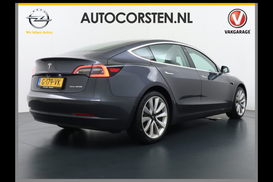 Tesla Model 3 Long Range 75kWh 463PK 19" FSD-Full Self Driving Computer-3 Premium Audio 4wd AutoPilot Panoramadak Camera's Leer Adaptive-Cruis Stoel en achterbank verwarming Electr.Stoelen+Memory+Easy-Entry WiFi Orig. NLse auto Grootste accu Tot 16,5kwh thuis laden. Accu-Garantie tot 27-12-2027 max 192.000km