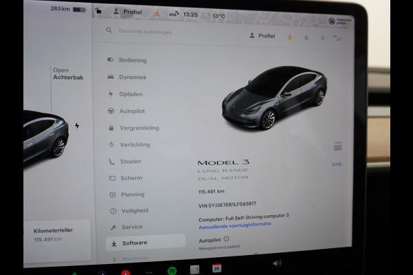 Tesla Model 3 Long Range 75kWh 463PK 19" FSD-Full Self Driving Computer-3 Premium Audio 4wd AutoPilot Panoramadak Camera's Leer Adaptive-Cruis Stoel en achterbank verwarming Electr.Stoelen+Memory+Easy-Entry WiFi Orig. NLse auto Grootste accu Tot 16,5kwh thuis laden. Accu-Garantie tot 27-12-2027 max 192.000km