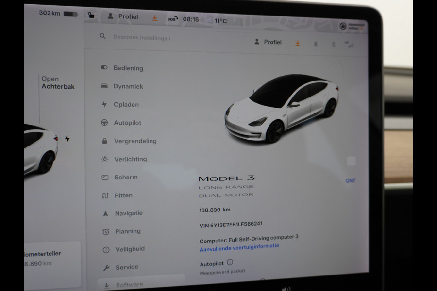 Tesla Model 3 Long Range 75kWh 463PK FSD-Full Self Driving Computer-3 Premium Audio 4wd  18" Lmv AutoPilot Panoramadak Camera's Leder Adaptive Stoel en achterbank verwarming Keyless Electr.Stoelen+Memory+Easy-Entry WiFi Origineel Nederlandse auto Grootste accu, Tot 16,5kwh thuis laden.