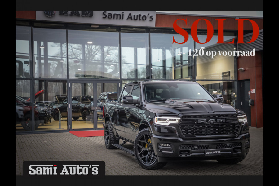 Dodge Ram 1500 LIMITED NIGHT H.O 540 PK 706 Nm | XB9 | MASSAGE | BOM VOL | CREW CAB | DUBBELE CABINE | GRIJSKENTEKEN | 5 PERSOONS | DE MEEST LUXUEUZE en BEGEERDE Pick-up