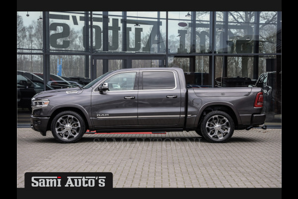 Dodge Ram 1500 LIMITED RAMBOX | LUCHTVERING | 5.7 V8 4X4 | MULTI TAILGATE | HUD | ADAPTIVE CRUISE | EERSTE EIGENAAR | LPG PRINS | 3500KG 360 CAMERA | LANE ASSIST | MEMORY SEATS | DUBBELE CABINE | CREWCAB