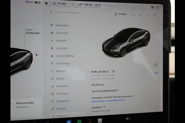 Tesla Model 3 Long Range 75kWh 463PK 18" Full-Self-Driving-Computer 3 Telefoon-Sleutel Premium Audio 4wd  19" Lmv AutoPilot Panoramadak Camera Stoel en achterbank verwarming Keyless Electr.Stoelen+Memory+Easy-Entry WiFi Origineel Nederlandse auto Grootste accu, Tot 16,5kwh thuis laden. Accu garantie 10-12-2027 / 192.000km