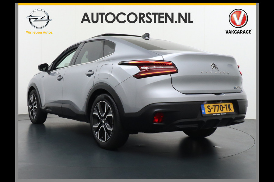 Citroën Ë-C4 X 50kWh Leder Panormadak Warmtepomp Camera Stuurverwarming Voorruitverwarming Apple Carplay Android Auto Full-Led Keyless Navi Pdc Visio Park 1 Pack HiFi-audio Lmv 18" Dab Geluidsisolerend glas Shine Fase 3 laden, 1e Eigenaar, Zeer compleet!