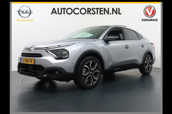 Citroën Ë-C4 X 50kWh Leder Panormadak Warmtepomp Camera Stuurverwarming Voorruitverwarming Apple Carplay Android Auto Full-Led Keyless Navi Pdc Visio Park 1 Pack HiFi-audio Lmv 18" Dab Geluidsisolerend glas Shine Fase 3 laden, 1e Eigenaar, Zeer compleet!