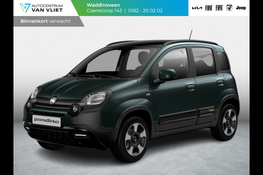 Fiat Panda Hybrid Pandina | Airco | Cruise | Priv Glass | Dakrails | 15" | PDC | Apple Carply | Forest Green