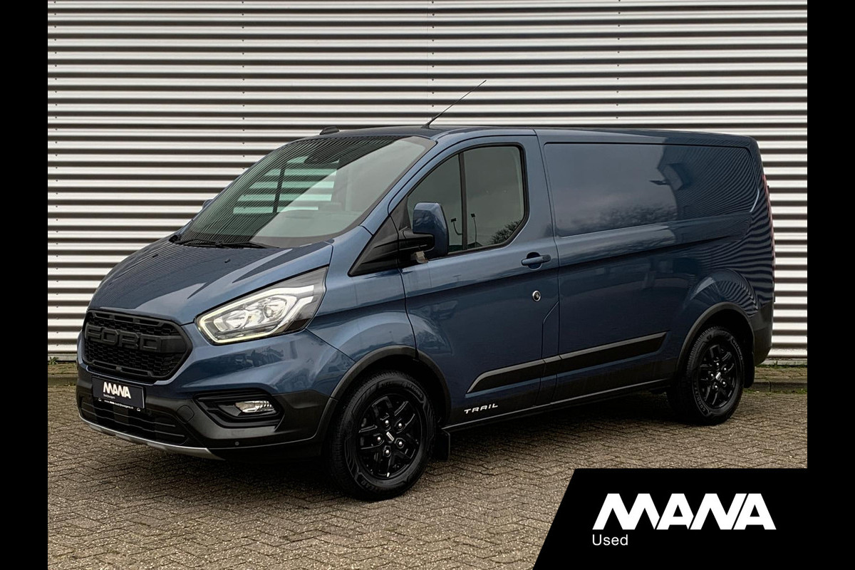 Ford Transit Custom 300 2.0 TDCI L1H1 Trail LED Airco Cruise Navi LMV Leder Camera Trekhaak Dodehoek-Detectie Sensoren LaneAssist Verwarmde-Stoel/Ru