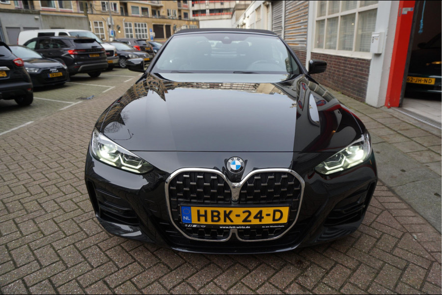 BMW 4 Serie Cabrio 420i High Executive 3x M-SPORT (Exterieur/ Interieur/ Onderstel) | BMW Garantie 12/2026 | Black on Black | Nieuwstaat | Keyless | Led | Apple | Memory | Virtual Cockpit | Sfeerverlichting