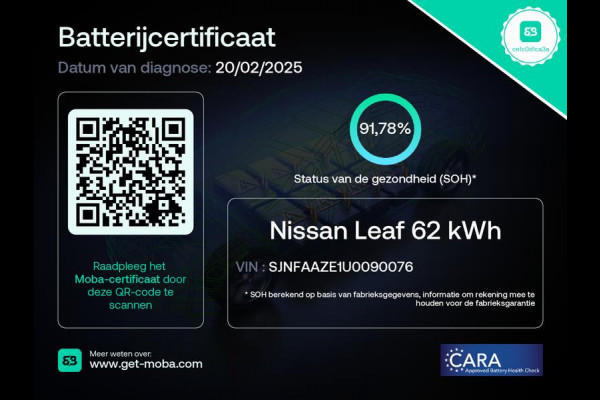 Nissan Leaf E+ Tekna 62 kWh 92% SOH Batterij Certificaat LEER BOSE CARPLAY 1e EIGENAAR Rijklaarprijs!