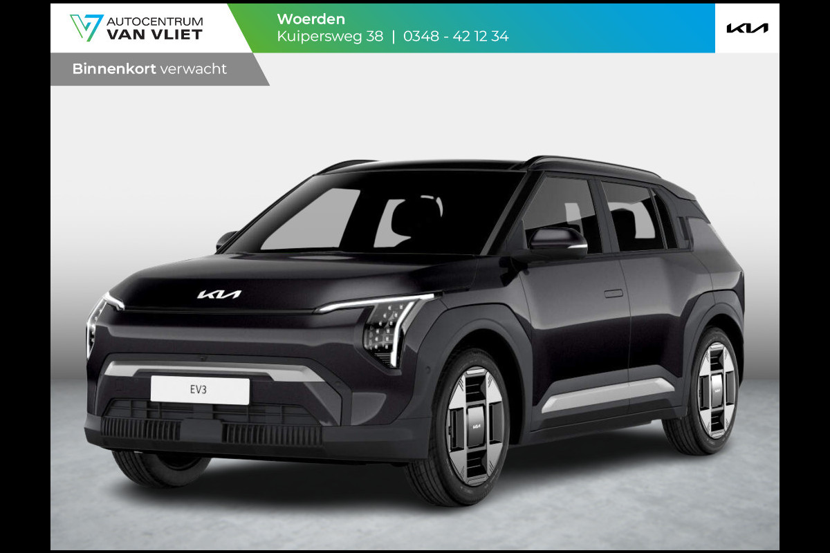 Kia EV3 Plus Advanced 81.4 kWh | Levering Juni | 600km Rijbereik | Navi | 19" | Adapt. Cruise | Clima | Schuif/Kanteldak | Stoel&Stuurverw. | Priv Glass | BSM | Harman Kardon | Private Lease € 616,- Actie !