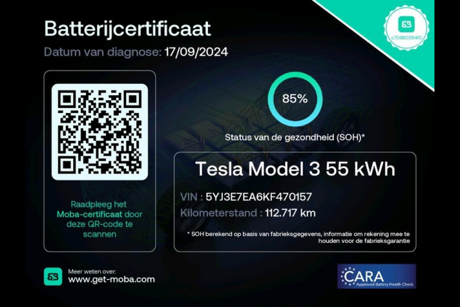 Tesla Model 3 Standard RWD Plus 60 kWh 85% SOH TREKHAAK AUTOPILOT