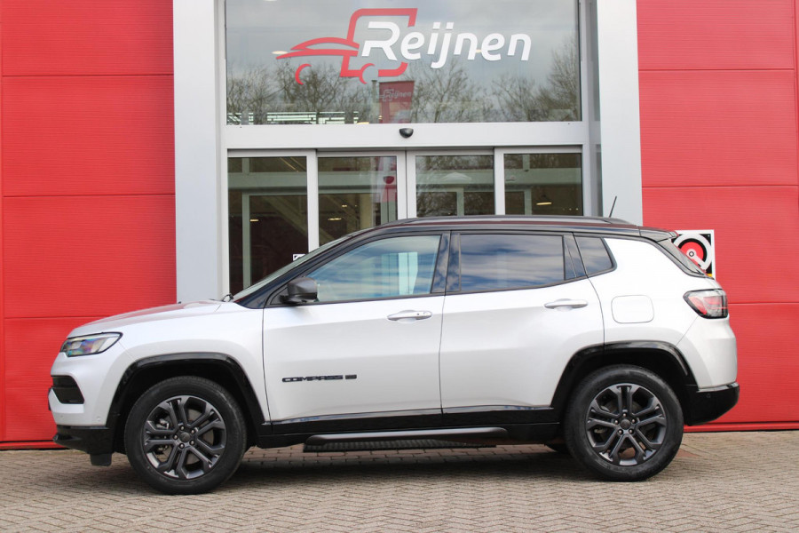 Jeep Compass 4xe 190PK PHEV LIMITED 80TH ANNIVERSARY EDITION | NAVIGATIE 10,25 "TOUCHSCREEN | APPLE CARPLAY/ANDROID AUTO | 360° CAMERA | DAB+ RADIO | CLIMATE CONTROL | 18" SMOKE GREY LICHTMETALEN VELGEN | ADAPTIVE / CRUISE CONTROL | DIGITAAL INSTRUMENTENPANEEL | ELEKTRISCH BEDIENBARE ACHTERKLEP | FULL LED KOPLAMPEN | LED MISTLAMPEN / BOCHTVERLICHTING | KEYLESS ENTRY & START | DRAADLOOS LADEN | DODEHOEK DETECTIE | AFNEEMBARE TREKHAAK |