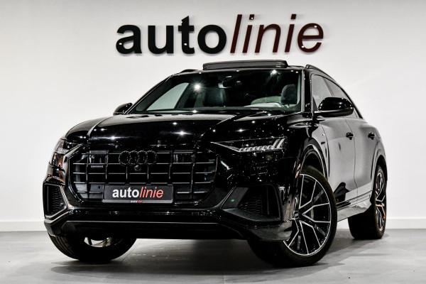 Audi Q8 55 TFSI e quattro 3x S-Line. Luchtv, Pano, ACC, 360 3D, Softclose, BTW Memory, Keyless, Trekhaak, Sfeer, Dodeh, CarPlay!