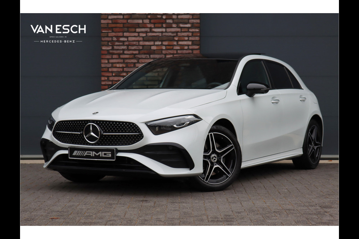 Mercedes-Benz A-Klasse 250 e Premium+ AMG Line Aut8 | Facelift | Panoramadak | Trekhaak | Leder | Keyless Go | Dodehoekassistent | Surround Camera | Sfeerverlichting | Nightpakket | Multibeam LED |