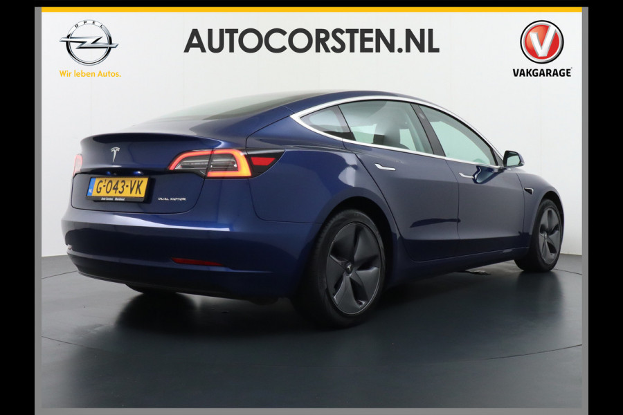 Tesla Model 3 Long Range 75kWh 463PK Trekhaak 18" FSD-Full Self Driving Computer-3 Premium Audio 4wd AutoPilot Panoramadak Camera's Leer Adapt Stoel en achterbank verwarming Electr.Stoelen+Memory+Easy-Entry WiFi Orig. NLse auto Grootste accu Tot 16,5kwh thuis laden. Accu-Garantie tot 20-12-2027 max 192.000km