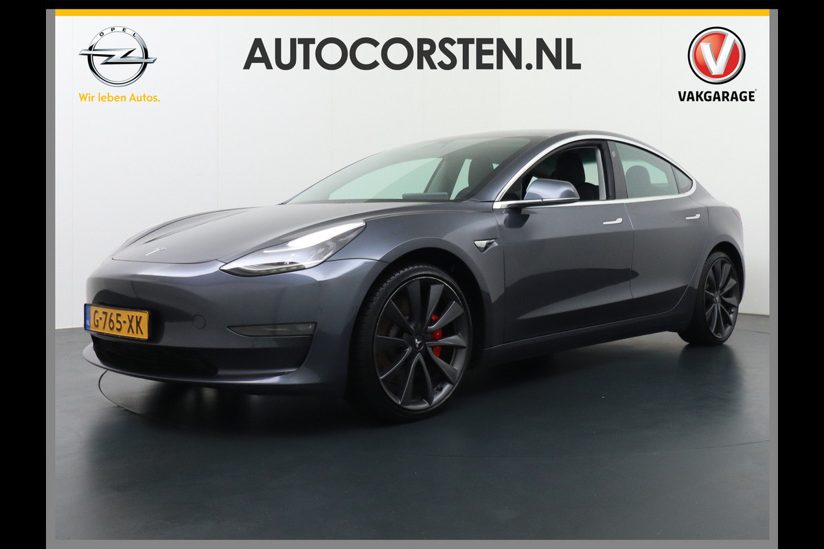 Tesla Model 3 Performance 513pk AWD FSD-MEEGELEVERD PAKKET! €72.000 nieuw 0-100kmh 3.4sec! Lmv-20" AutoPilot Carbon-Spoiler Premium-HiFi Pano. Navi Led ACC DAB Voorverwarming interieur en Keyless via GSM-App One-Pedal-Drive Rode Remklauwen Premium Audio Veel grip door 4WD vierwielaandrijving.  Origineel Nederlandse auto nieuwprijs €72.080 Garantie op Accu en motor tot 28-12-2027/192.000km