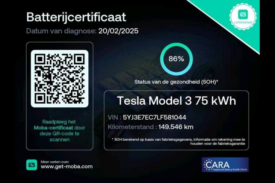 Tesla Model 3 Performance AWD 75 kWh 462PK 86% SOH