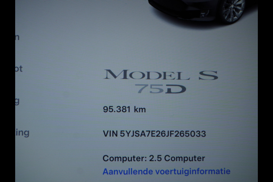 Tesla Model S 75D AWD Luchtvering Enhanced AutoPilot Navi Panorama-Dak Camera Adaptive-Led Elektr.Stuur en Stoel+Geheugen+Spiegels+verwarmd El 19"Lmv 4WD Schuifkanteldak WiFi Rijstrookhulp Bordherkenning ACC ESP Dodehoek Detector Mistlampen Verwarmde-Sproeiers Nieuwprijs €91.400