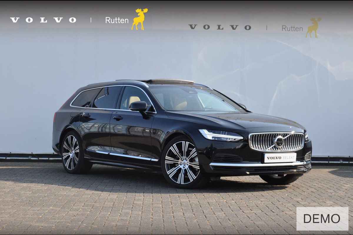 Volvo V90 T6 350PK Automaat Recharge AWD Ultimate Bright / Stoelmassage / Stoelventilatie en verwarming / Luchtvering / 360 Camera / Nappaleder / Head-up display / Apple Carplay / BLIS /