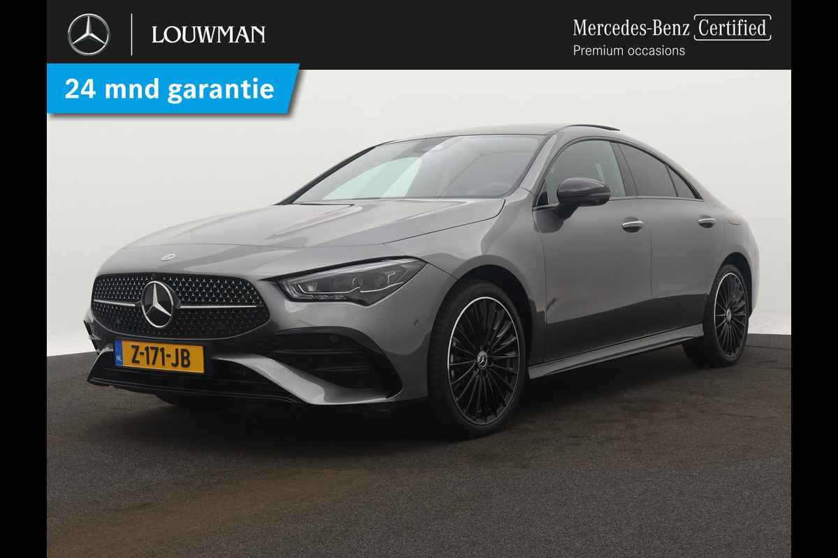 Mercedes-Benz CLA-Klasse 250 e Star Edition AMG Line Plus | Panoramadak | Multispaaks lichtmetalen velgen | Elect. bed. voorstoelen met memory | Parking support | Navigatie MBUX wide screen | Inclusief 24 maanden MB Certified garantie voor Europa.